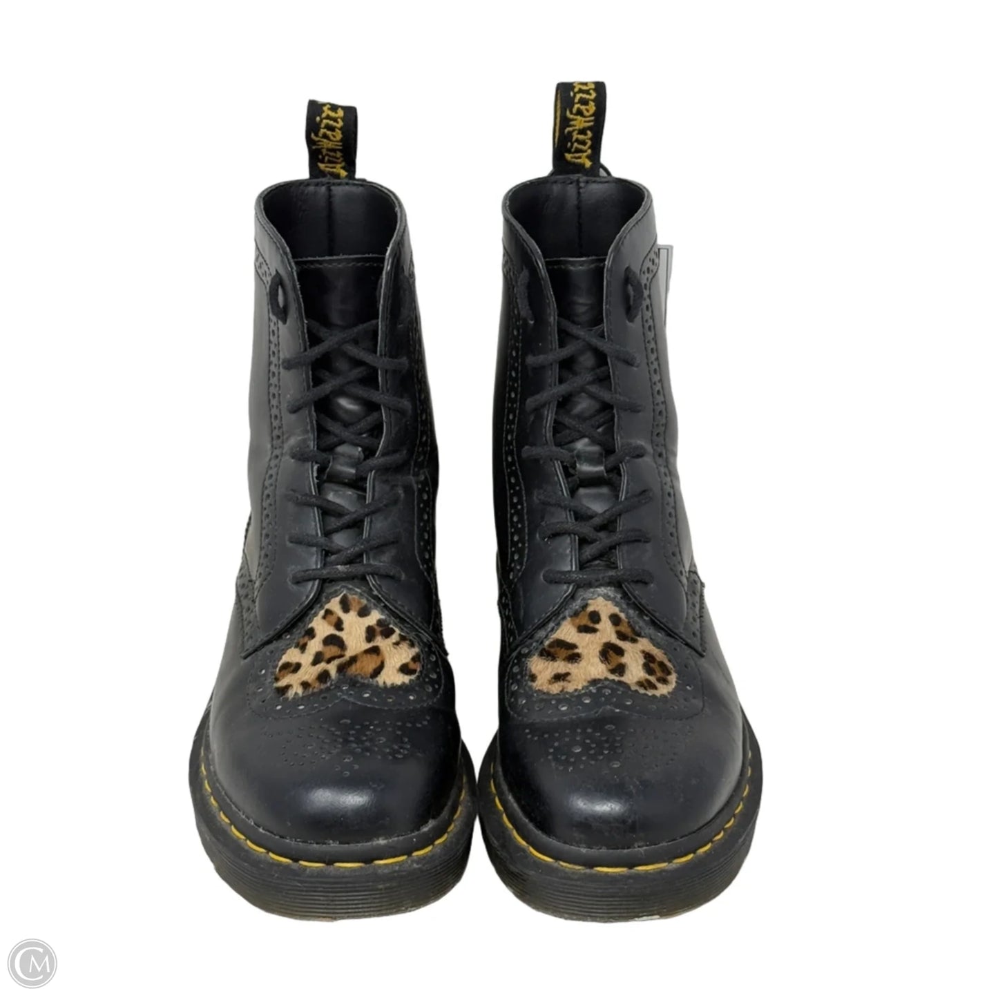 Bentley II Heart Black Leopard Combat Boots By Dr Martens In Black, Size: 7