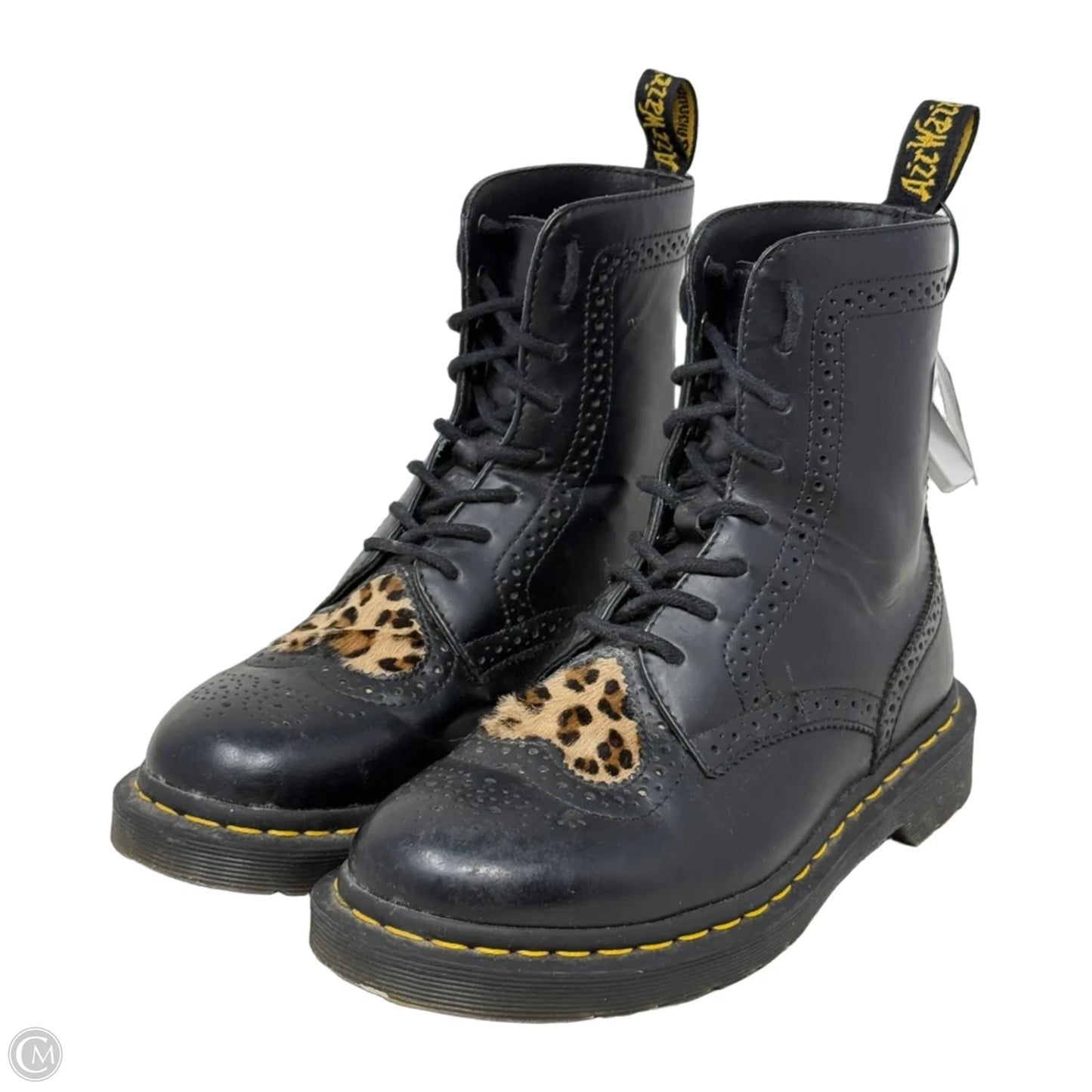 Bentley II Heart Black Leopard Combat Boots By Dr Martens In Black, Size: 7
