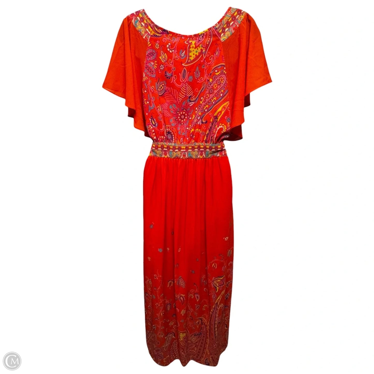 Blushed Paisley Flutter Sleeve Maxi Layered Dress By Maeve In Orange, Size: 6