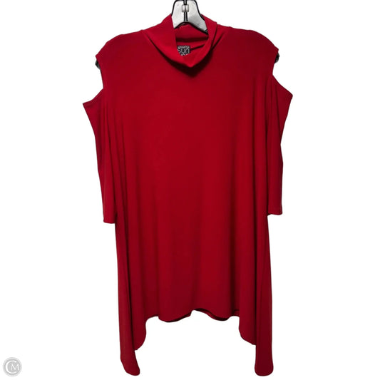 Cold Shoulder Tunic 3/4 Sleeve By Clara Sun Woo In Red, Size: 1x