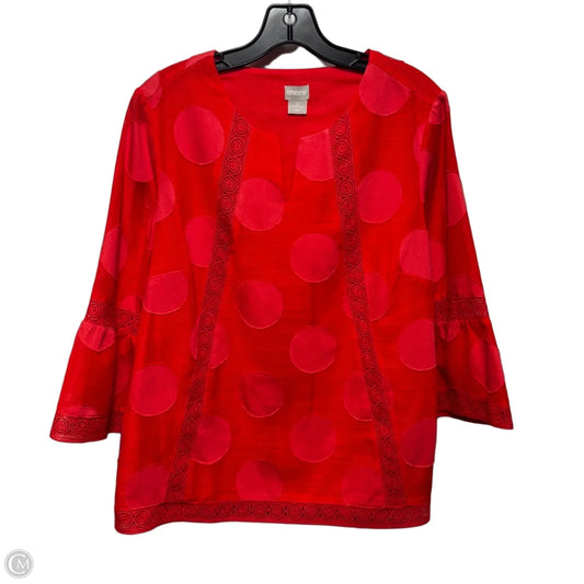 Top 3/4 Sleeve By Chicos In Polka Dot Print, Size: M