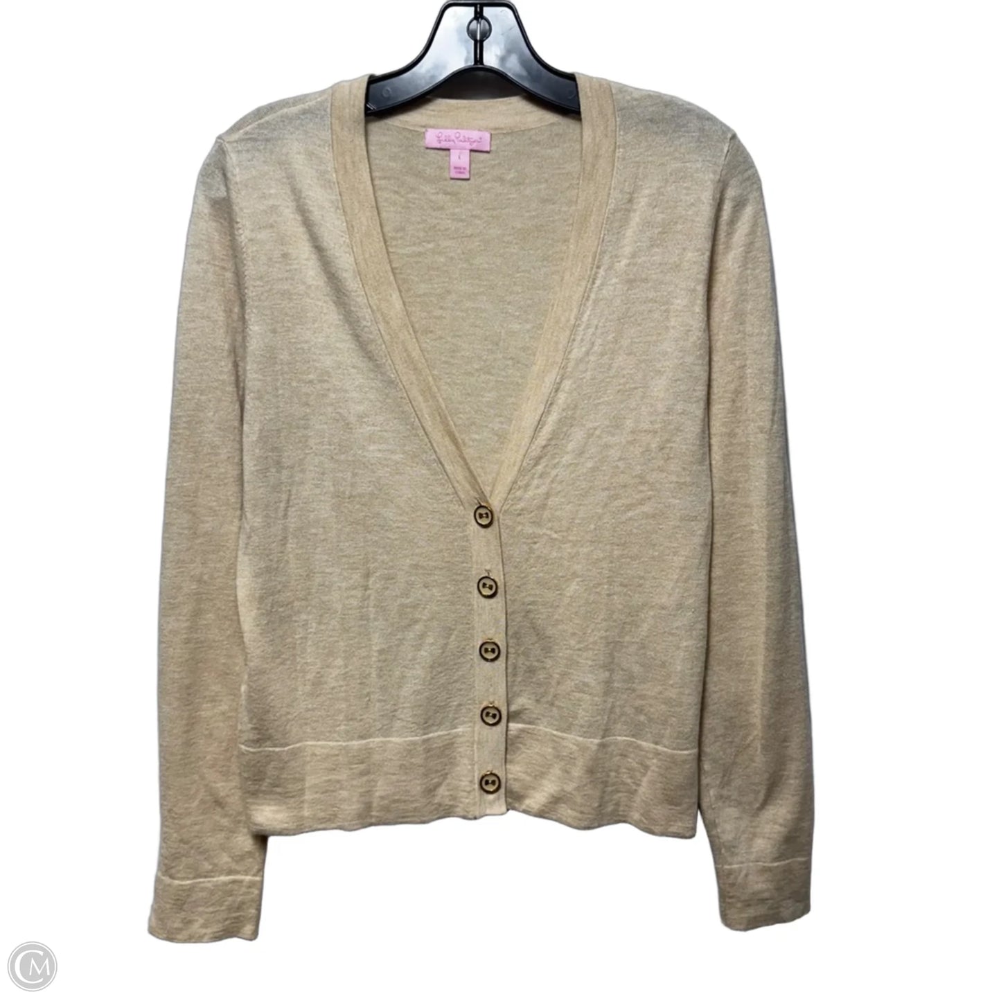 Wool Blend Sweater Cardigan Designer By Lilly Pulitzer In Tan, Size: L