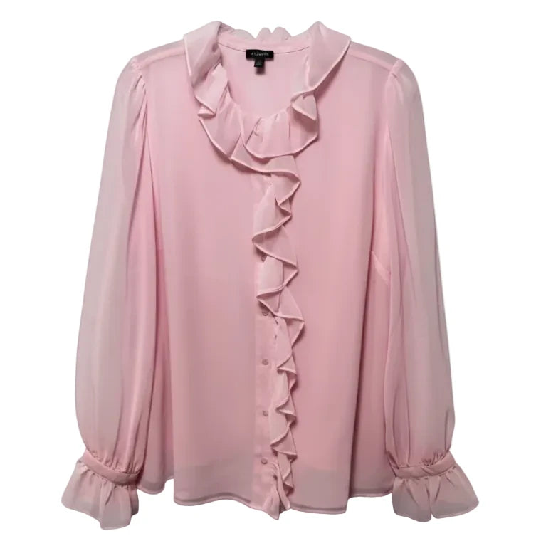 Ruffle Blouse Long Sleeve By Talbots In Pink, Size: L