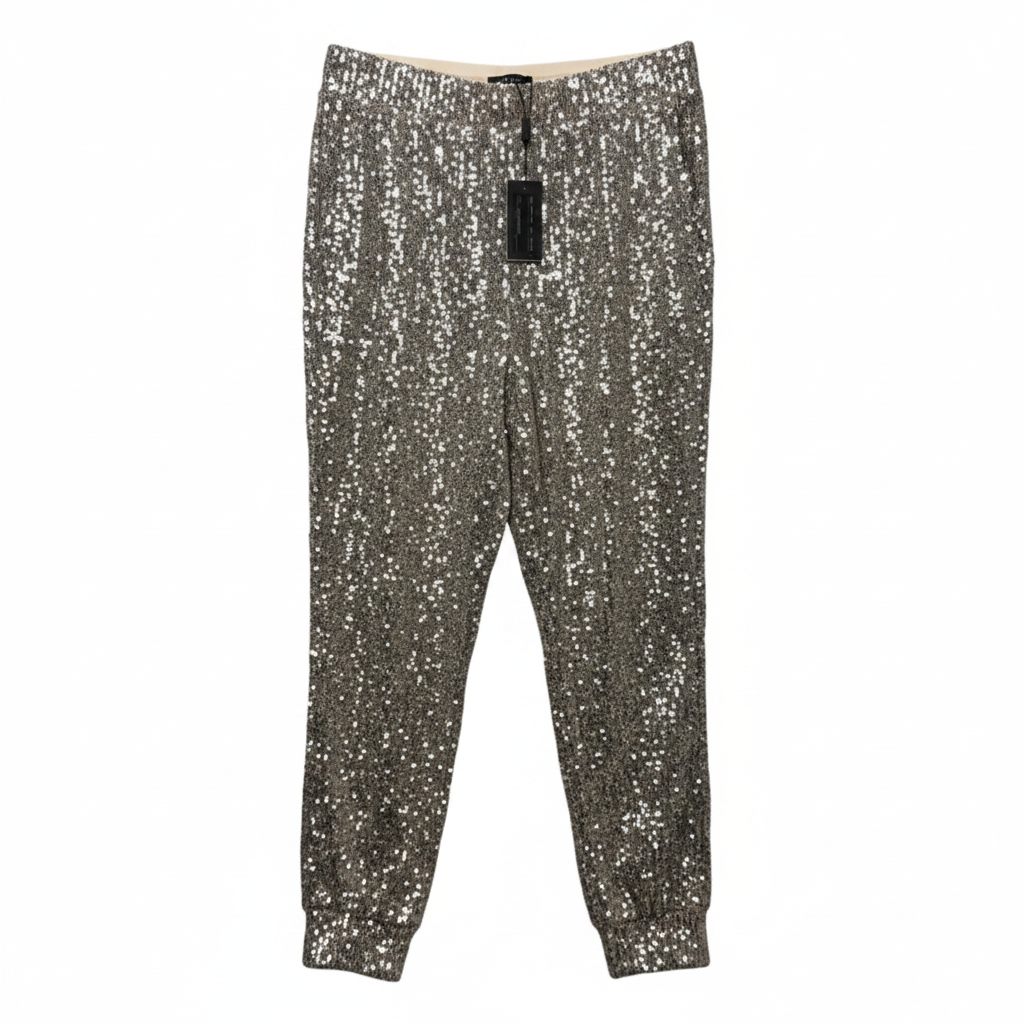 Sequin Joggers Pants Dress By Cable And Gauge In Silver, Size: XL