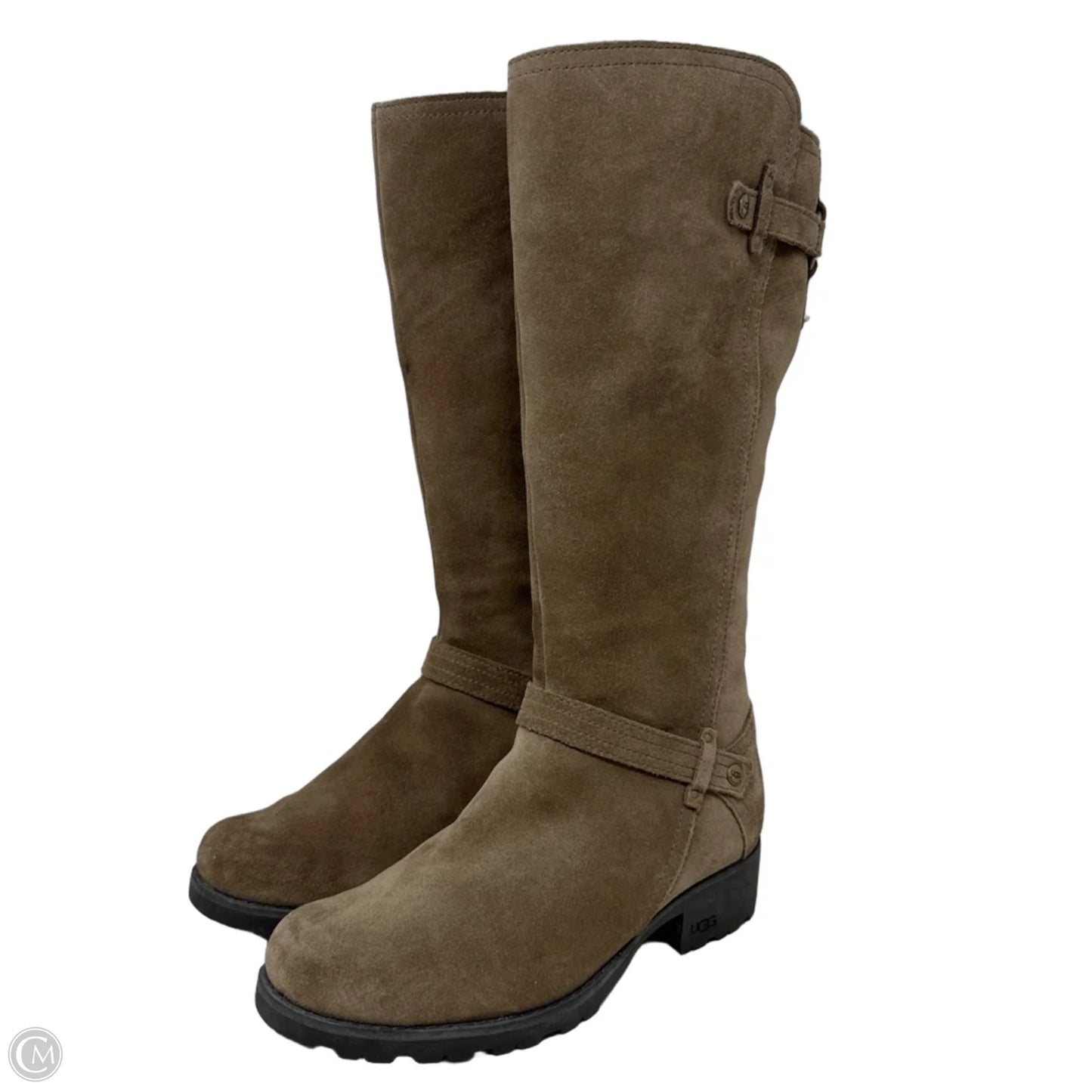 Jillian Suede Riding Boots Designer By Ugg In Tan, Size: 7