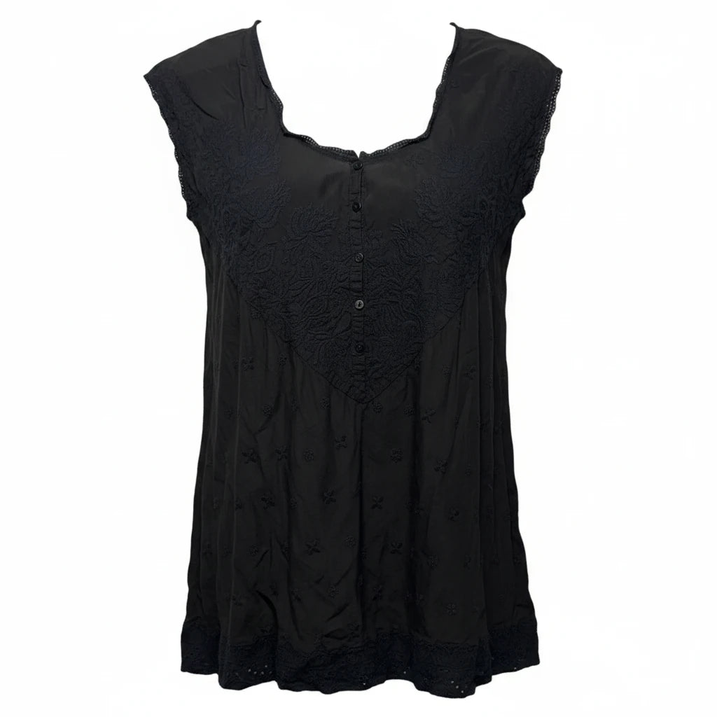 Embroidered Eyelet Tunic By Johnny Was In Black, Size: M