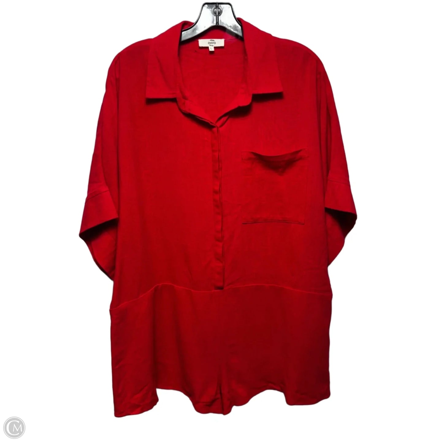 Linen Blend Romper By Entro In Red, Size: L