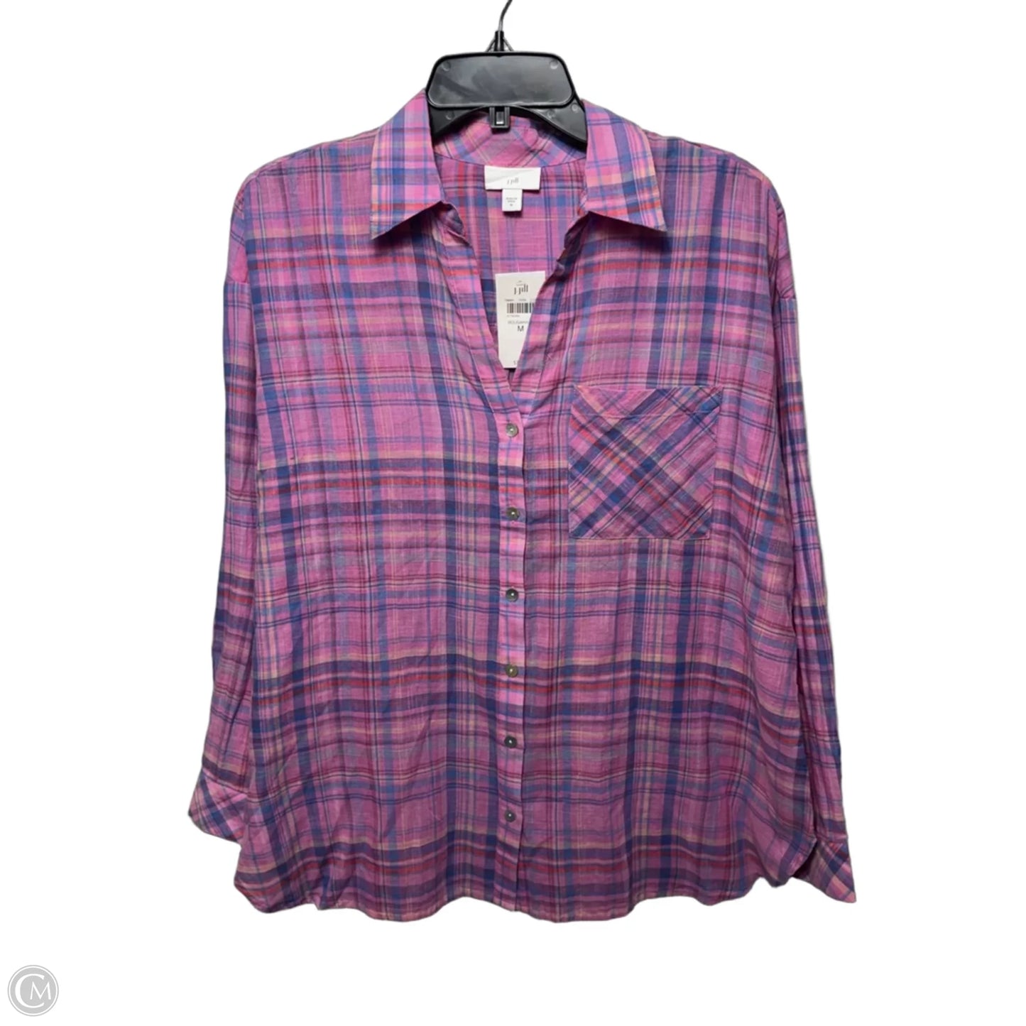 Top Long Sleeve By J. Jill In Plaid Pattern, Size: M