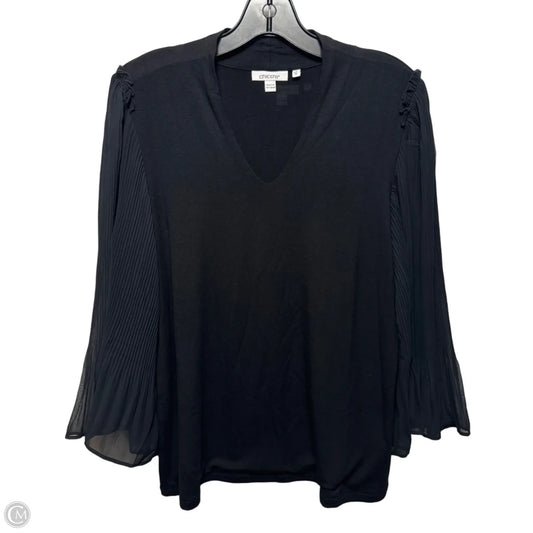Sheer Pleated Sleeve Top Long Sleeve By Chicos In Black, Size: M