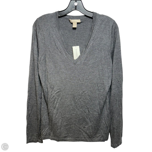 Metallic Thread V Neck Sweater By Banana Republic In Grey, Size: L