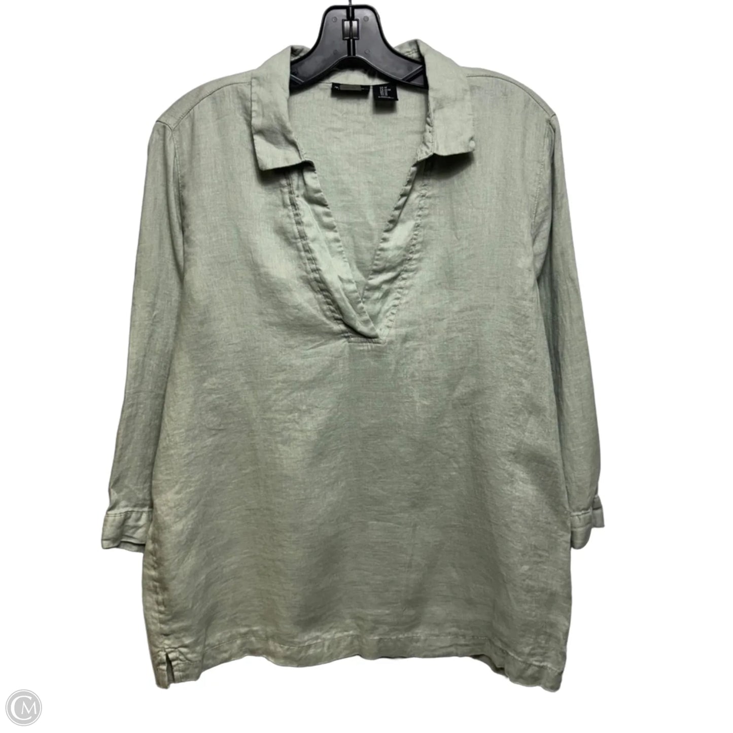 Linen Top Long Sleeve By Tahari In Green, Size: M
