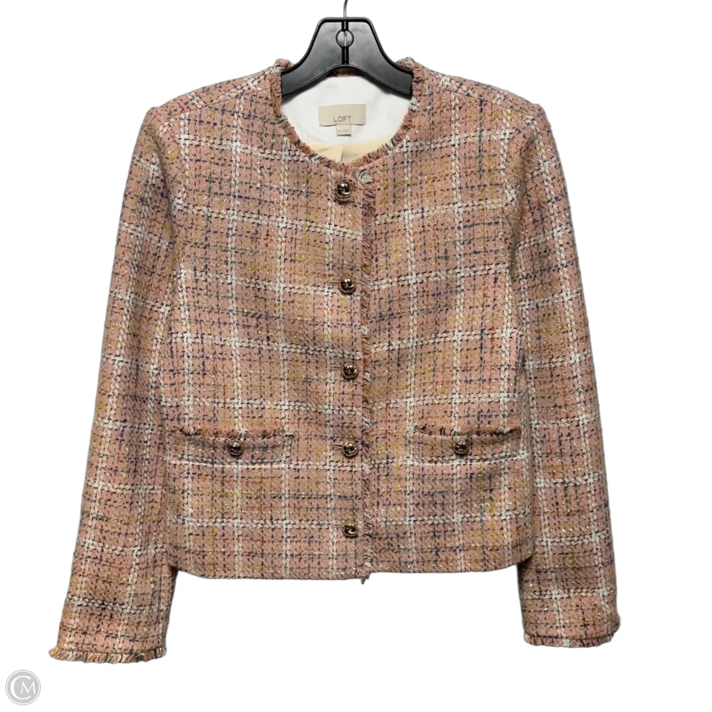 Metallic Tweed Cropped Blazer By Loft In Pink, Size: Xs
