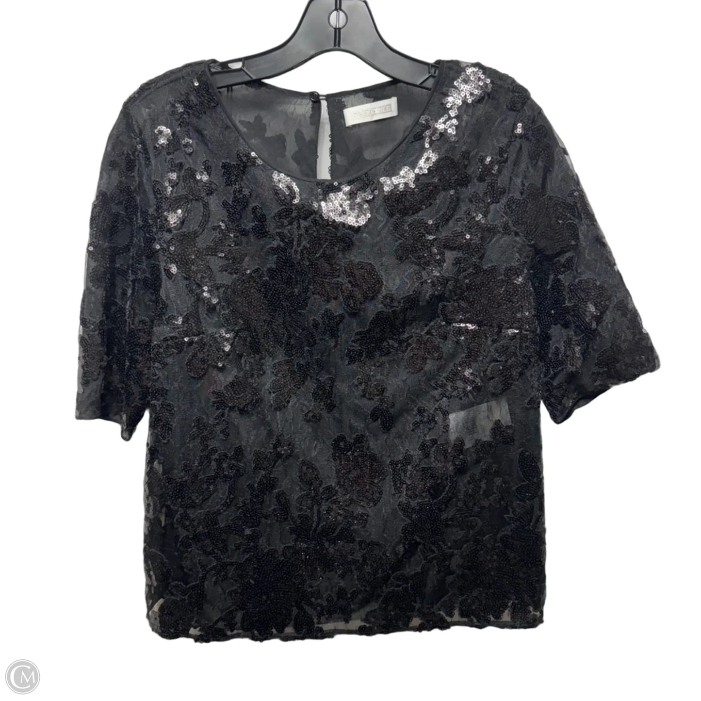 Sheer Sequin Top Short Sleeve By St Emile In Black, Size: 8