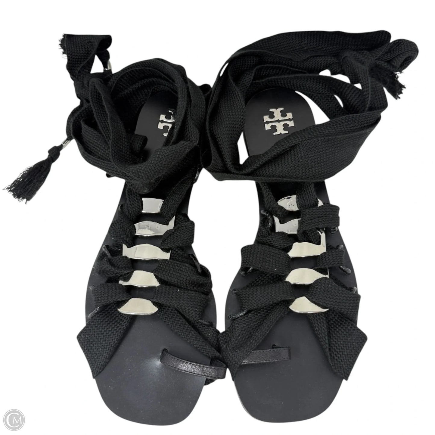 Ribbon Link Lace-up Gladiator Sandals In Black Designer By Tory Burch In Black, Size: 8.5