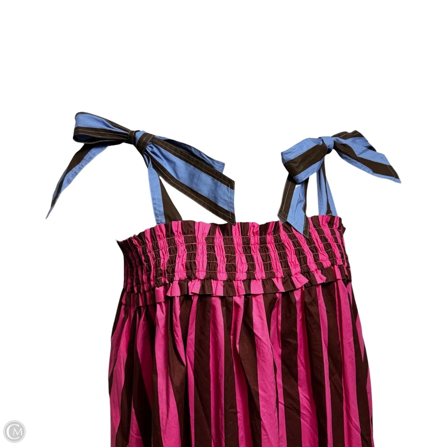 Tie Shoulder Stripe Midi Dress By Buru In Striped Pattern, Size: M/L