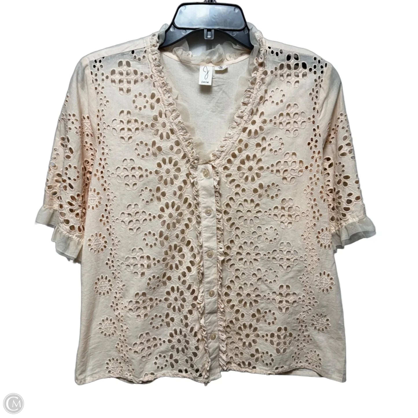 Eyelet Top Short Sleeve By Jolie In Peach, Size: M