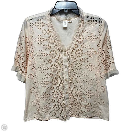 Eyelet Top Short Sleeve By Jolie In Peach, Size: M