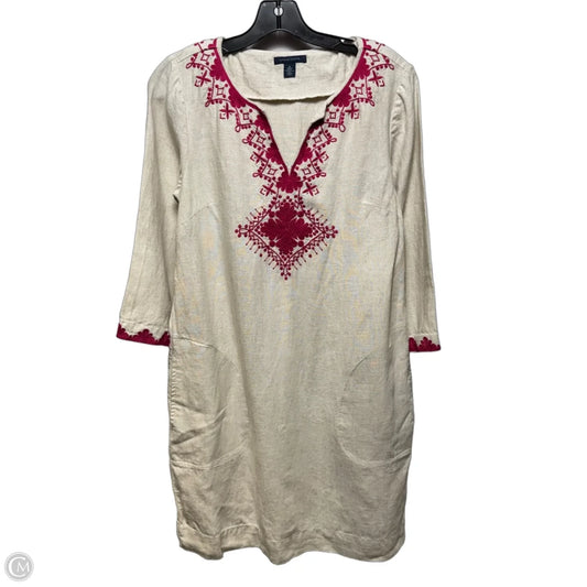 Embroidered Linen Dress Casual Midi By Tommy Hilfiger In Tan, Size: M
