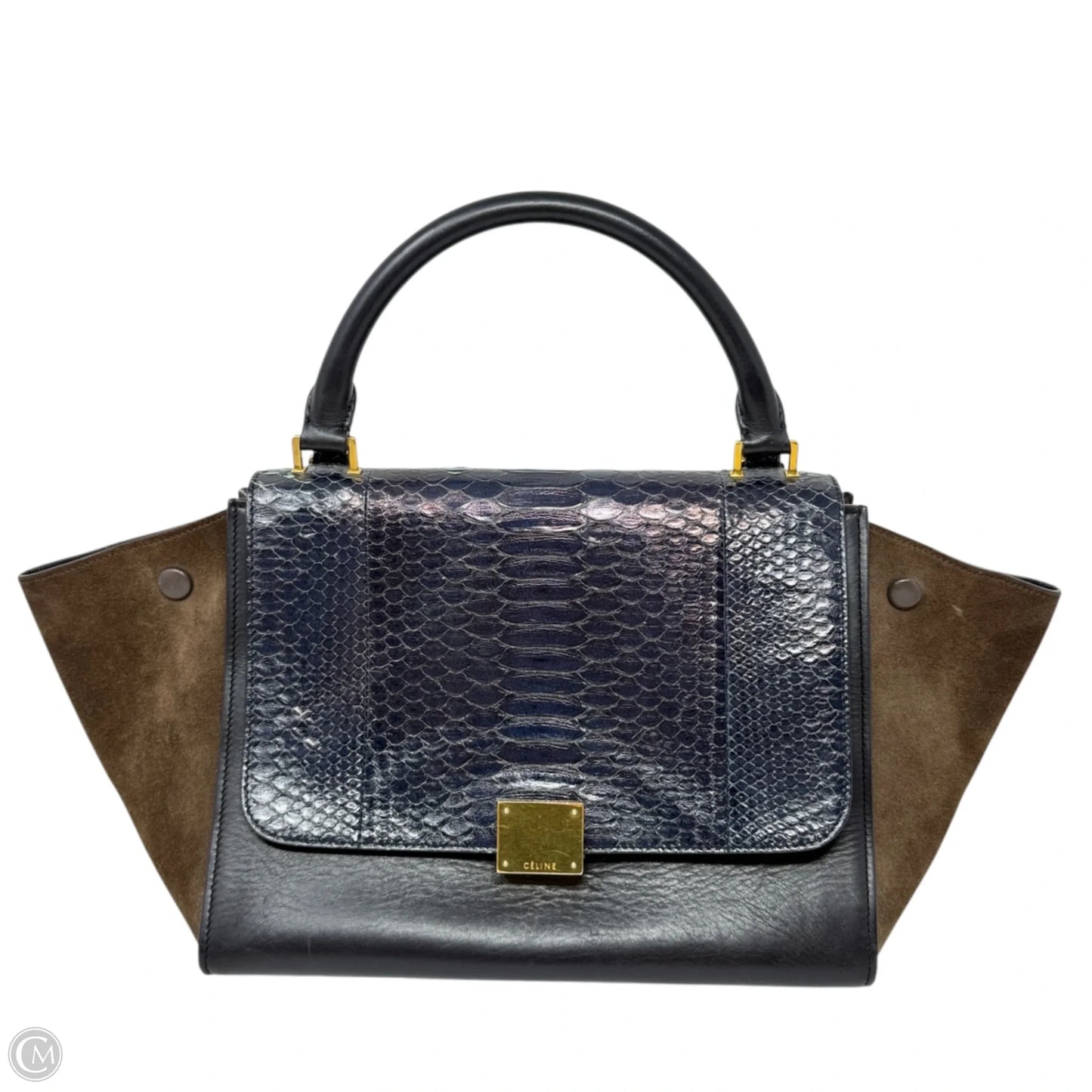 Python & Brown Suede Trapeze Bag Luxury Designer Label By Celine, Size: Large