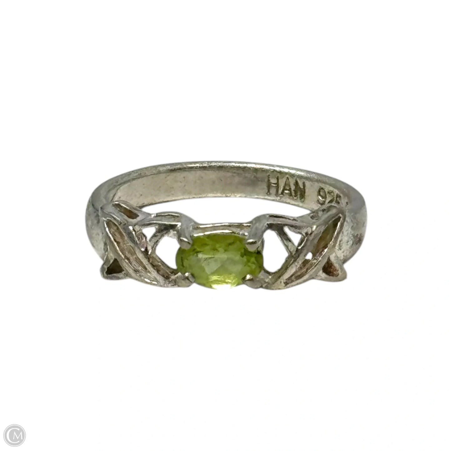 Green Stone Sterling Silver Ring, Size 6.5