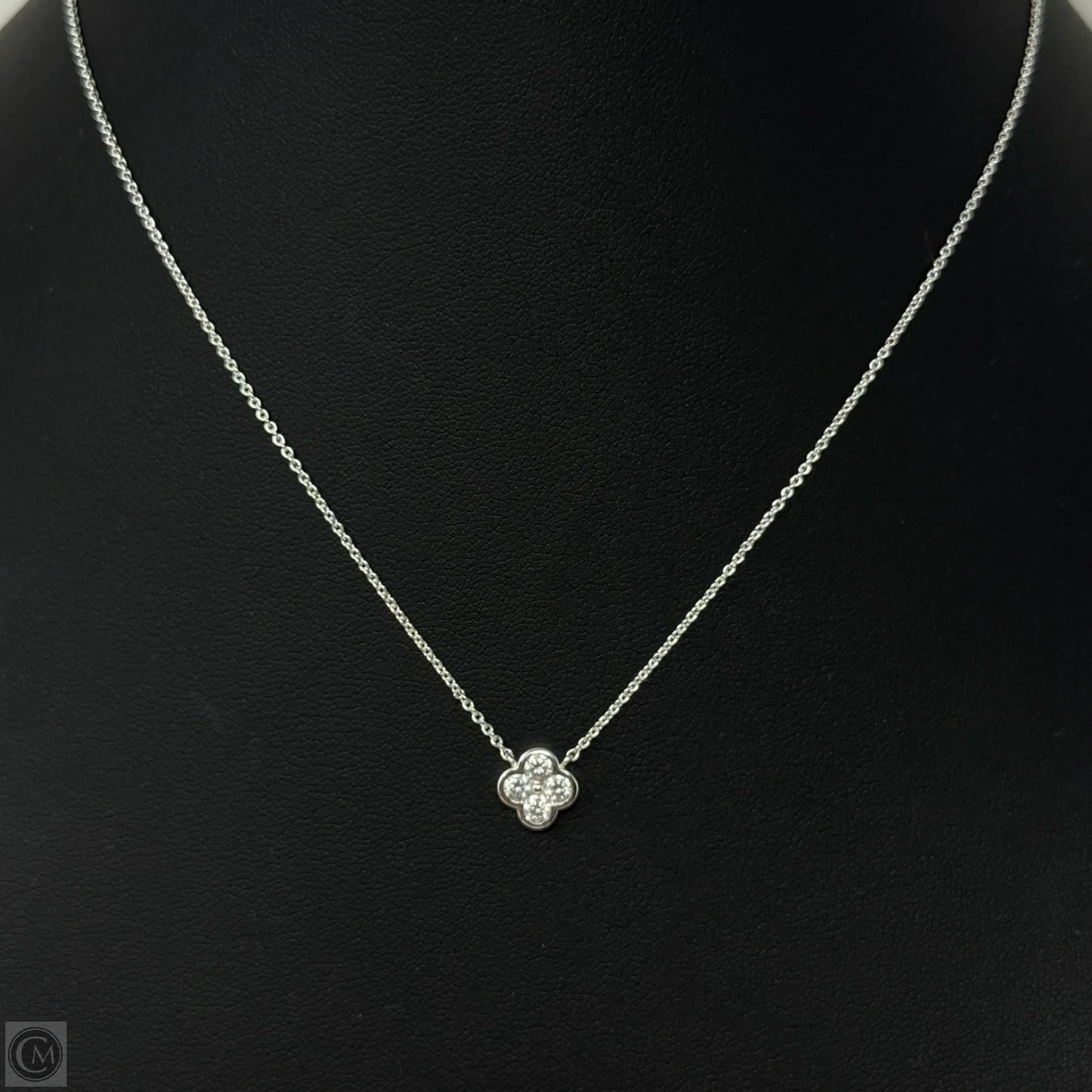 CZ & Electroplated Silver Clover Pendant Necklace