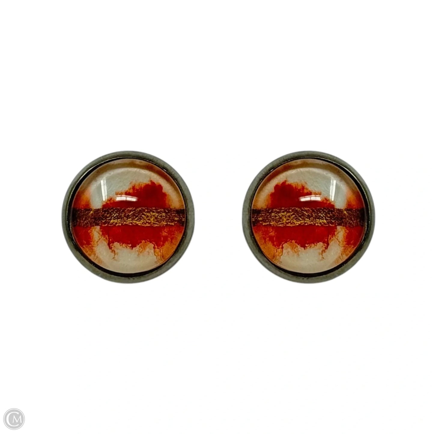 Orange & Gold Round Stud Earrings