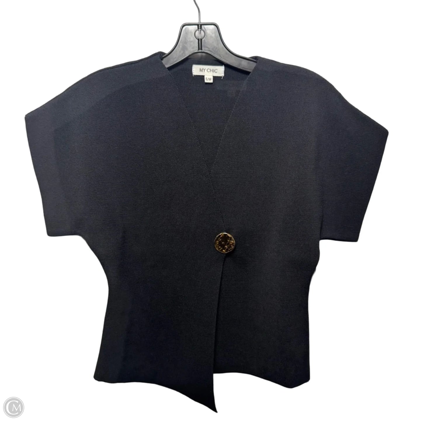 Gold Button Sweater Cardigan By My Chic In Black, Size: S/M