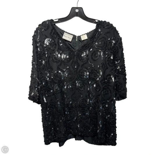 Beaded Silk Top Short Sleeve By Frank Usher In Black, Size: Xl