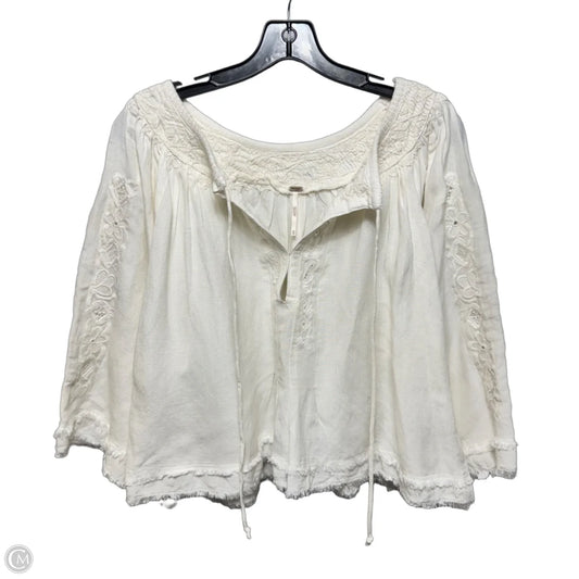 Embroidered Linen Blend Top 3/4 Sleeve By Free People In Cream, Size: Xs