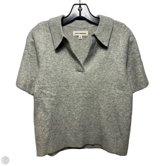 Short Sleeve Collared Sweater By Lucky Brand In Grey, Size: S
