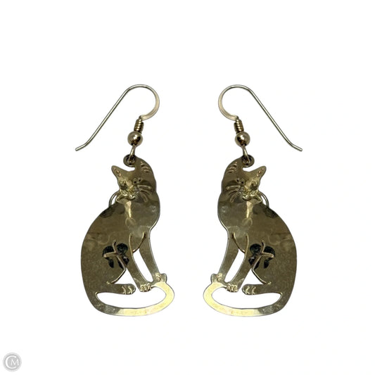 Vintage Hammered Gold Tone Cat Dangle Earrings By Wild Bryde