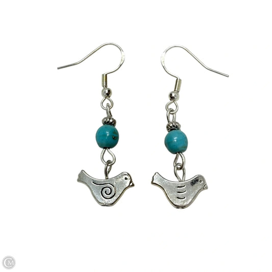 Sterling Silver & Turquoise Beads Dove Bird Dangle Earrings By Liza Paizis