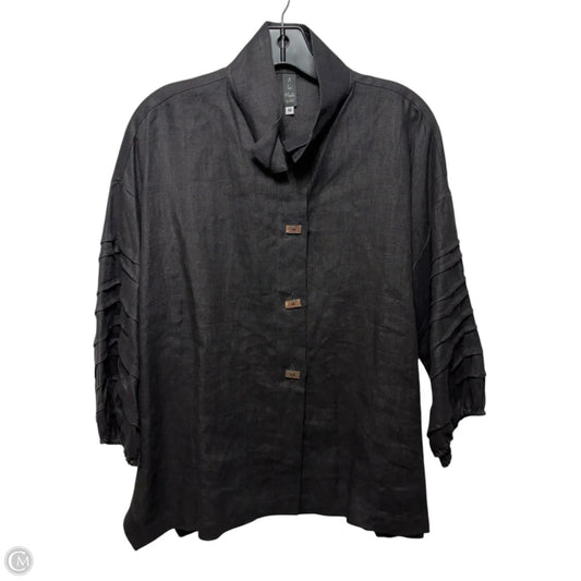 Linen Top Long Sleeve By A La Mode In Black, Size: M