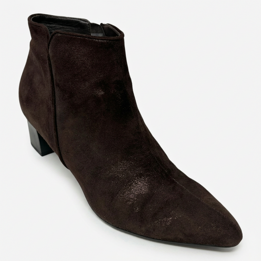 Metallic Suede Boots Ankle Heels By Brunate In Bronze, Size: 9.5 (39.5)