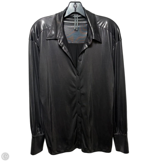 Slinky Metallic Long Sleeve Button Down Blouse By Anthropologie In Black, Size: Xs