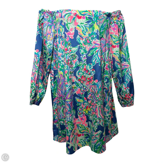 Off Shoulder Silk Dress Designer By Lilly Pulitzer In Floral Print, Size: S