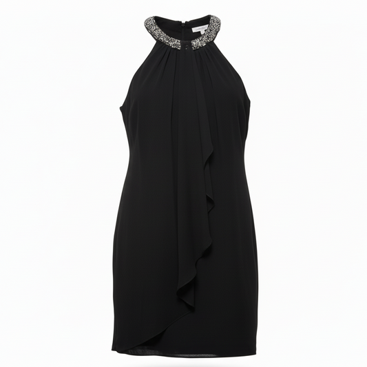 Embellished Halter Neck Mini Dress Designer By X By Xscape In Black, Size: 12