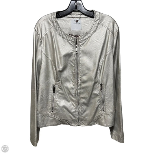 Faux Leather Jacket Moto By Rino & Pelle In Silver, Size: M (46)