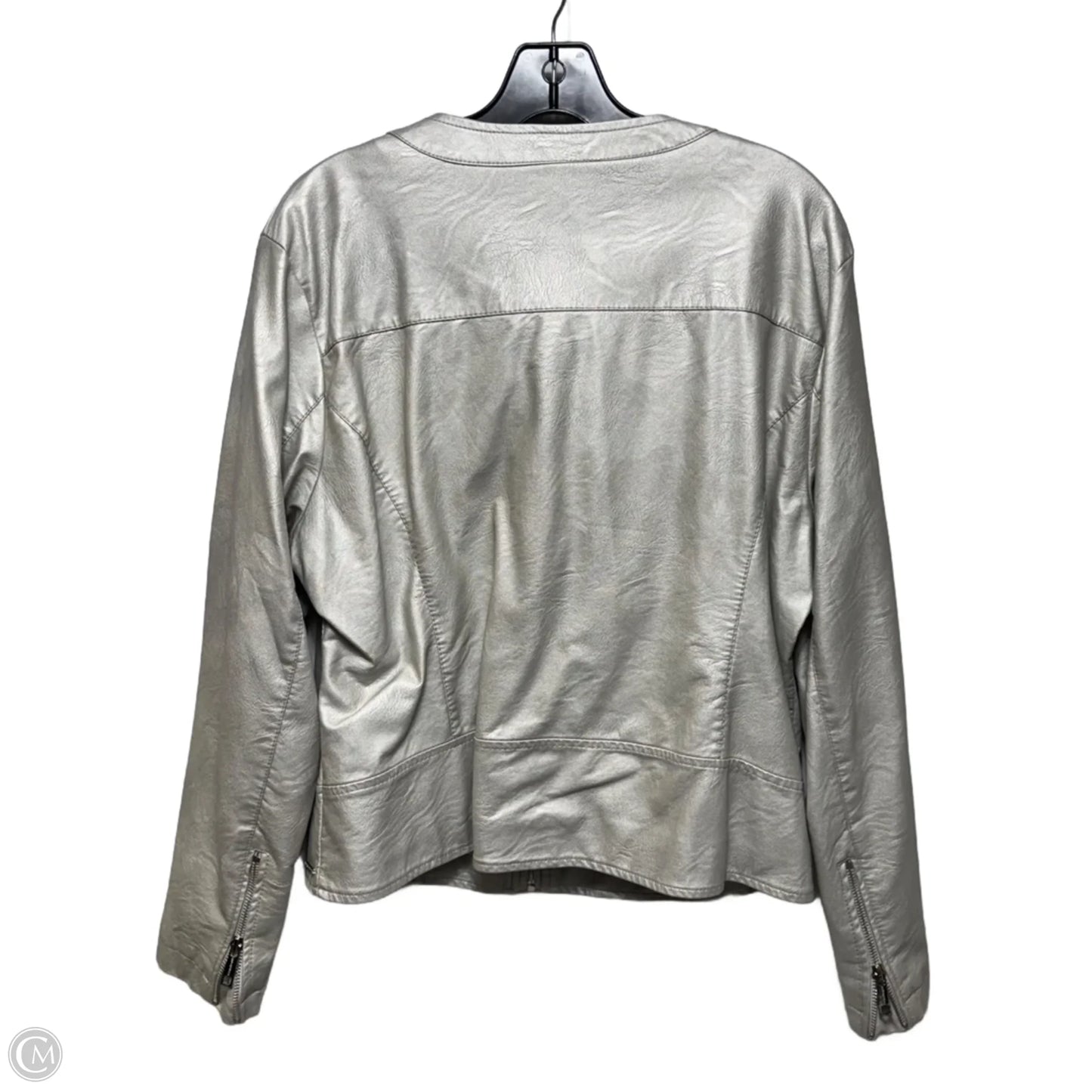 Faux Leather Jacket Moto By Rino & Pelle In Silver, Size: M (46)