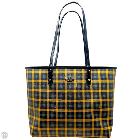 Reversible City Tote With Gingham Print Designer By Coach, Size: Large