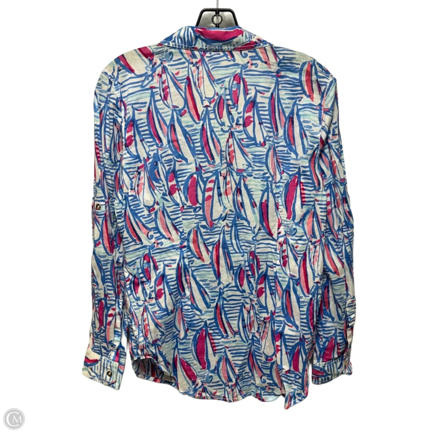 Cruiser Button Down Shirt Designer By Lilly Pulitzer In Resort White Red Right Return Print, Size: 8
