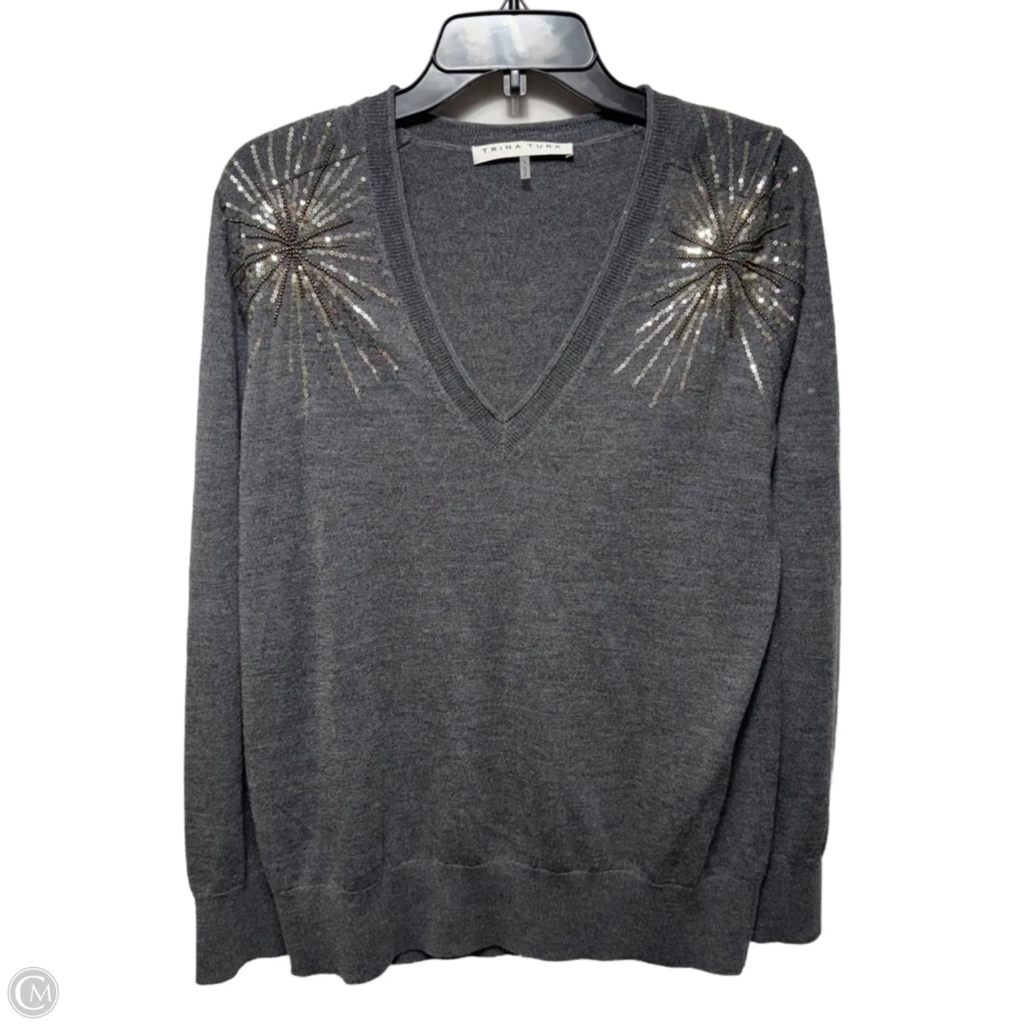 Evangeline Embellished Merino Wool Sweater By Trina Turk In Grey, Size: L