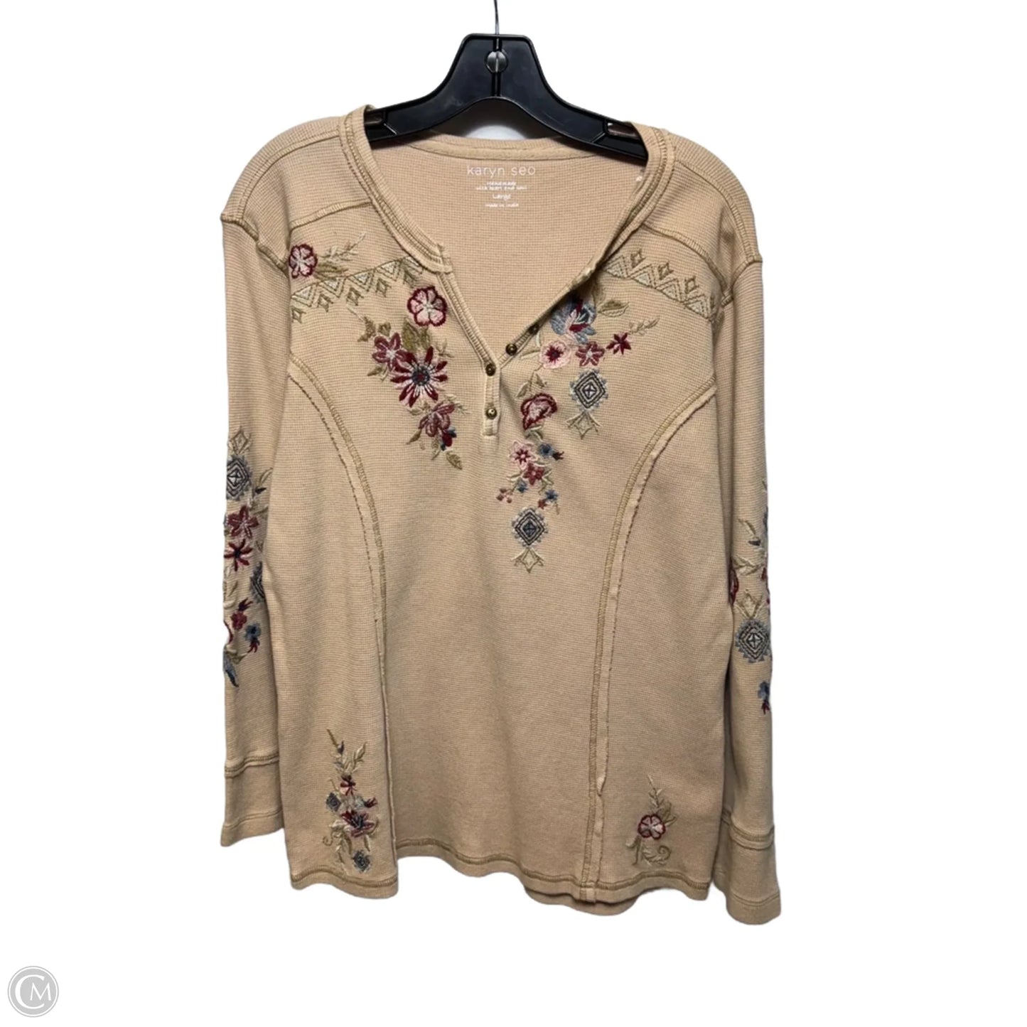 Top Knit V-neck Long Sleeve By karyn seo In Vanilla Cream & Floral Print, Size: L