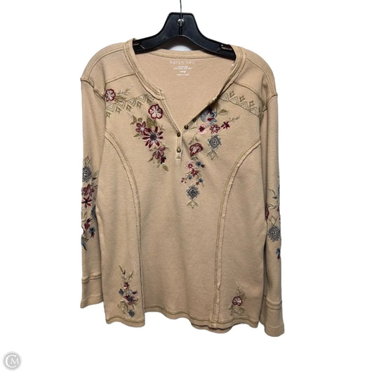 Top Knit V-neck Long Sleeve By karyn seo In Vanilla Cream & Floral Print, Size: L