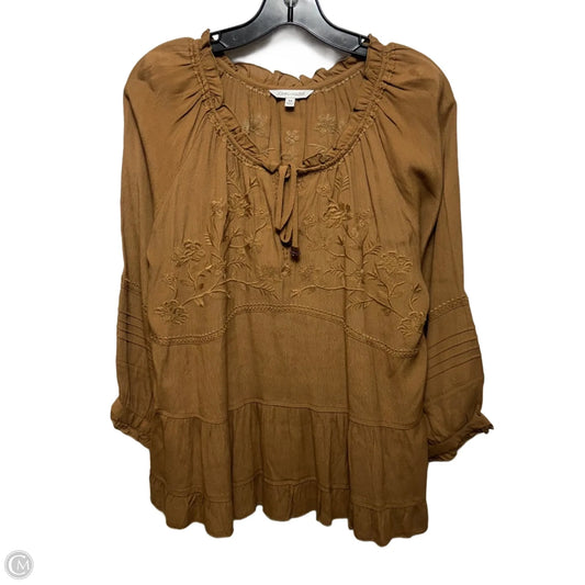 Wild Side Top Long Sleeve By John Mark In Brown, Size: M