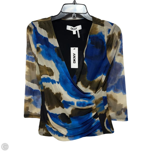 Ink Swirl Top Long Sleeve By Dkny In Multi-colored, Size: S