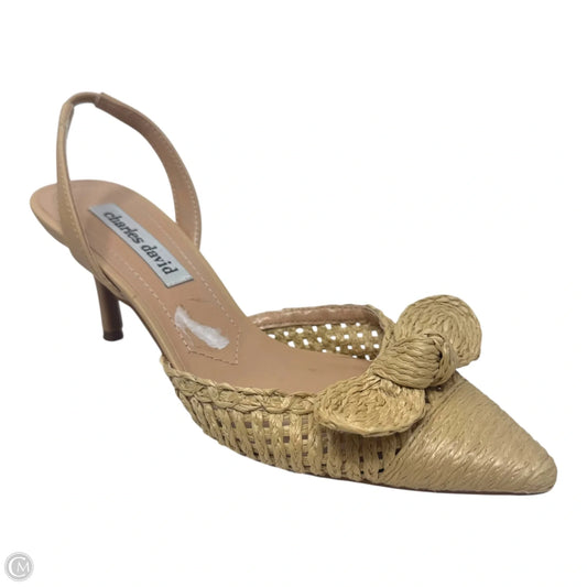 Raffia Bow Shoes Heels Kitten By Charles David In Tan, Size: 6
