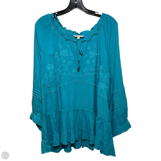 Wild Side Top Long Sleeve By John Mark In Blue, Size: Xl