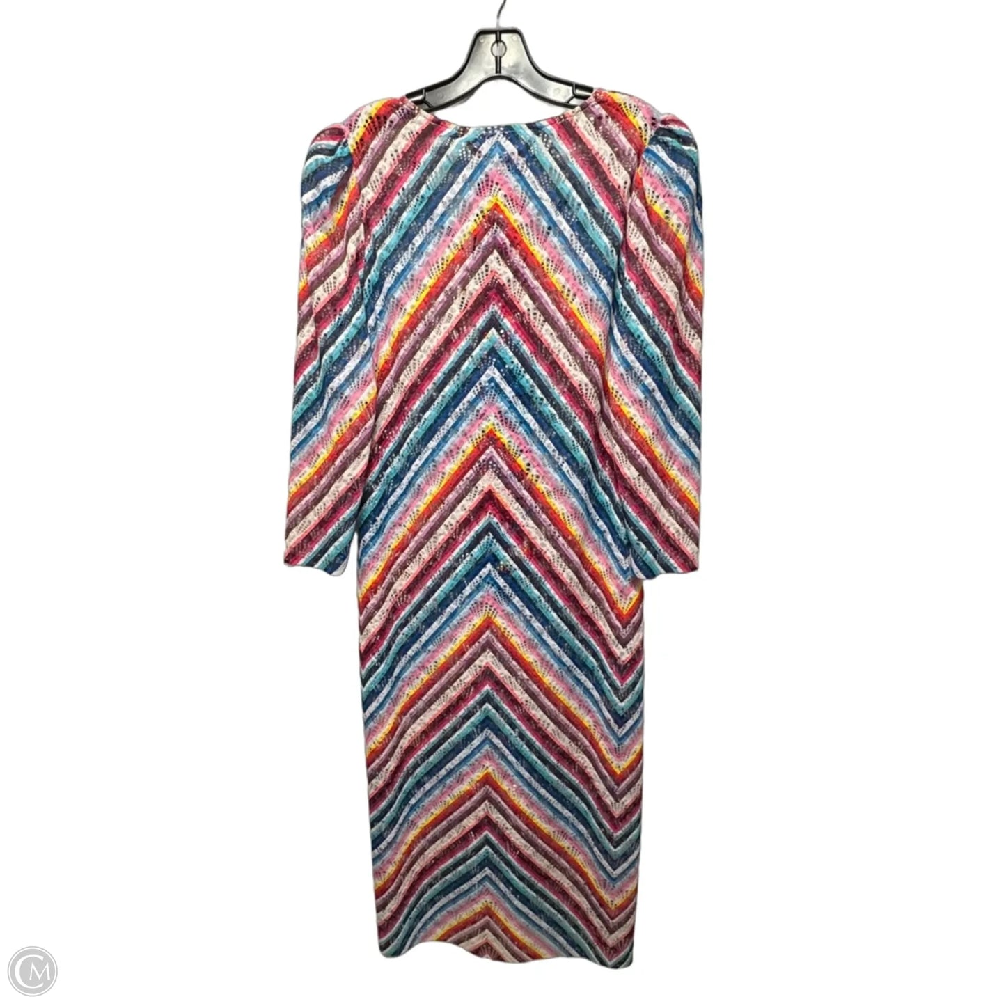 AquaLace Rainbow Chevron Stripe Puff Sleeve Belted Caftan Swim Dress By Stylest In Rainbow Gradient, Size: L