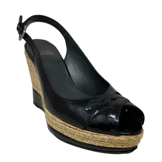 Dolunch Patent Leather Slingback Platform Wedge  Espadrilles Designer By Stuart Weitzman In Black & Tan, Size: 7.5